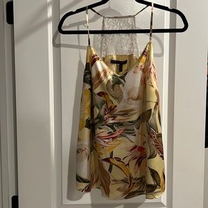 White House Black Market Satin Sleeveless Top With Lace Accent